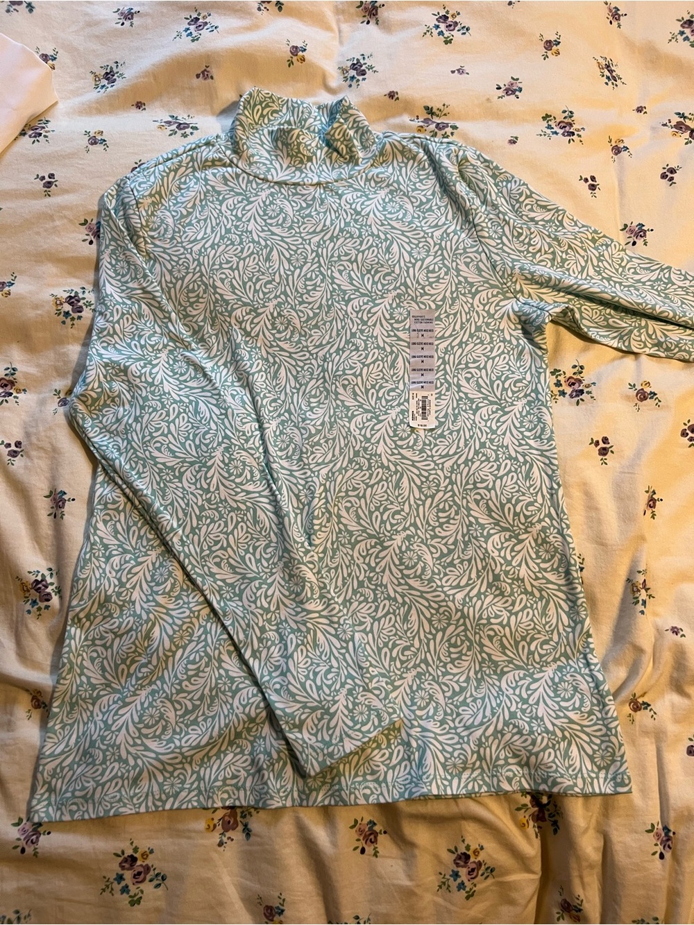 croft & barrow Mint Green and White Printed Turtleneck Long Sleeve Top